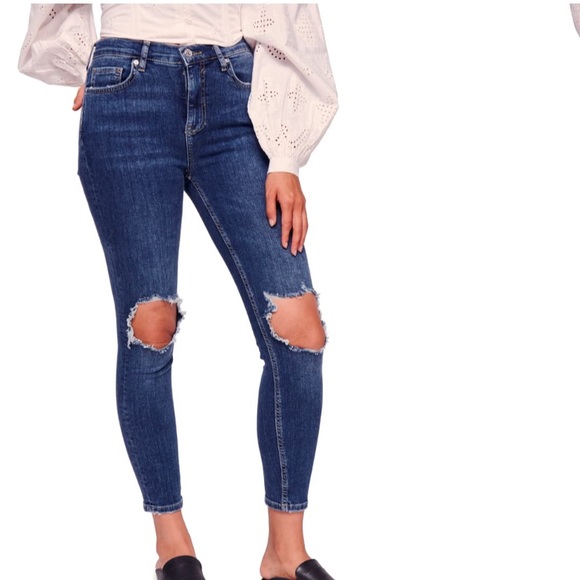 Free People Denim - Free People High Waist Distressed Skinny Jeans